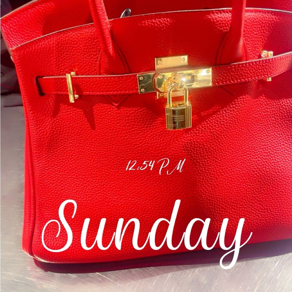Chic Red Satchel with Gold Accents